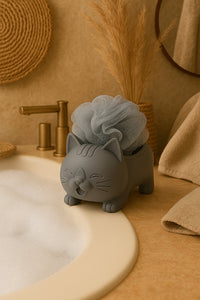 Dekoratif Kedi Figürlü Sabunluk & Süngerlik Şık ve Sevimli Banyo, Mutfak Aksesuarı Çok Amaçlı