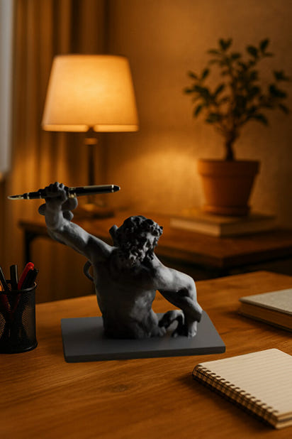 3D Dekoratif Antik Kalem Tutucu Heykel Avangard Ofis Masaüstü Aksesuar, Sanatsal Hediyelik 14x14 cm