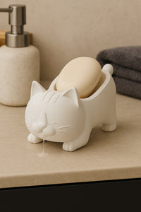 Dekoratif Kedi Figürlü Sabunluk & Süngerlik Şık ve Sevimli Banyo, Mutfak Aksesuarı Çok Amaçlı
