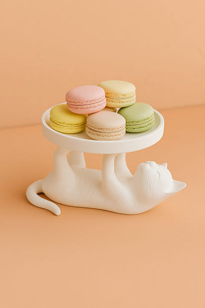 Dekoratif Beyaz Kedi Figürlü Takı, Sunumluk, Tatlı Tabağı, Masaüstü Organizer, Mumluk 14 x 14 cm