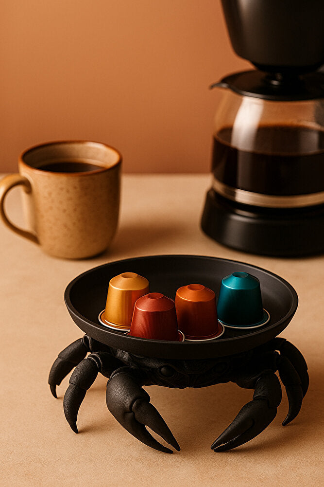 Dekoratif Yengeç Figürü Siyah Pratik Ev Gereçleri Çok Amaçlı Sunum Tabak 16 X 16 Cm