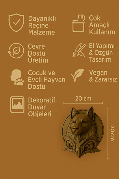 Dekoratif Bozkurt Gold Hediyelik Ofis Ev Dekoru 20 Cm