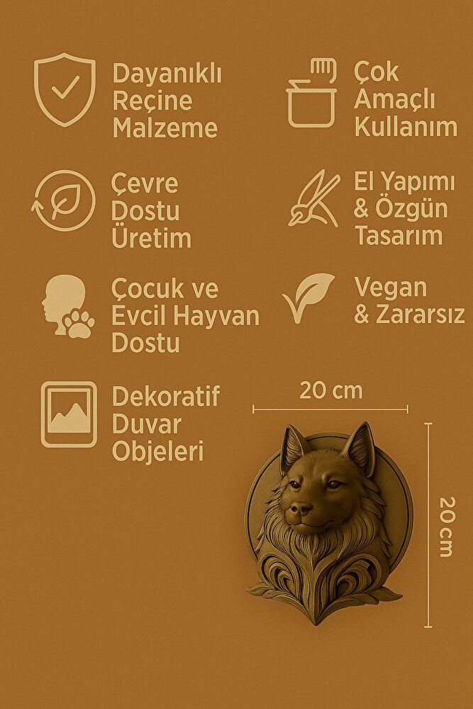 Dekoratif Bozkurt Gold Hediyelik Ofis Ev Dekoru 20 Cm