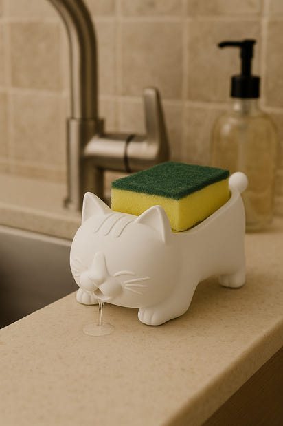 Dekoratif Kedi Figürlü Sabunluk & Süngerlik Şık ve Sevimli Banyo, Mutfak Aksesuarı Çok Amaçlı