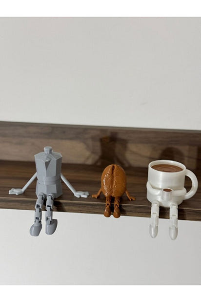 Kahve Köşesi Sevimli Biblo Seti 3lü, Kahve Çekirdeği, Kahve Kupası, Moka Pot, Coffee Set 10cm