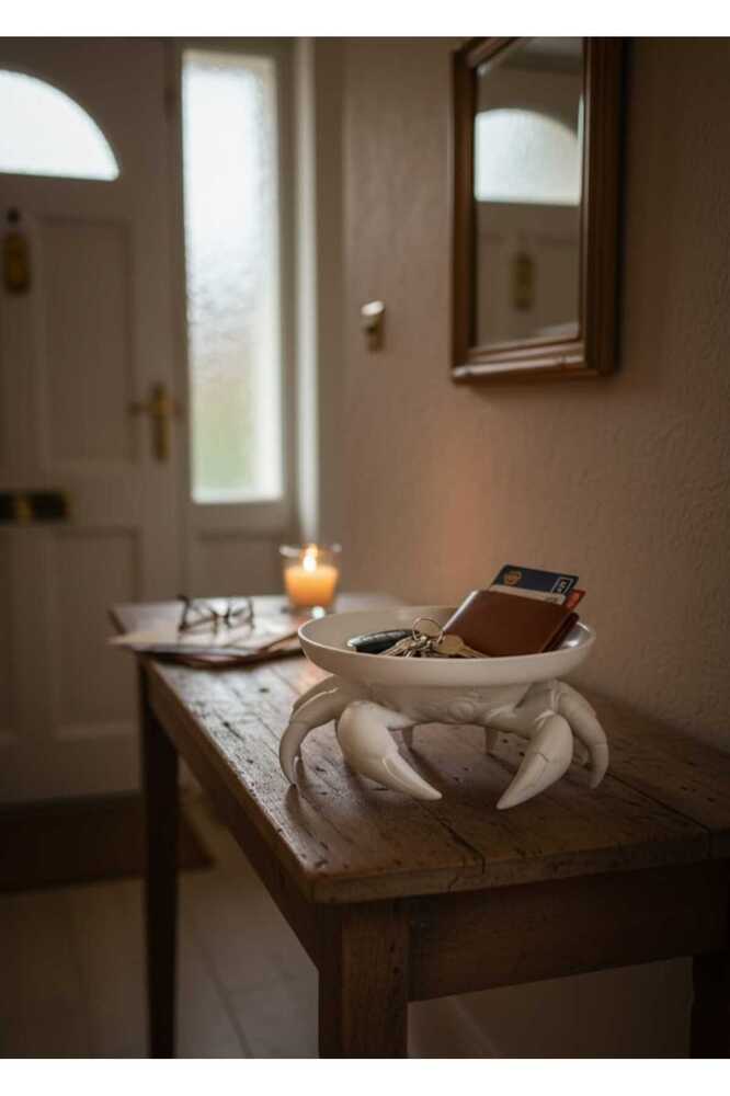 Dekoratif Beyaz Yengeç Kıskaç Tasarım Sunumluk Takı Mum Şeker Vegan Üretim 16 x 16 cm