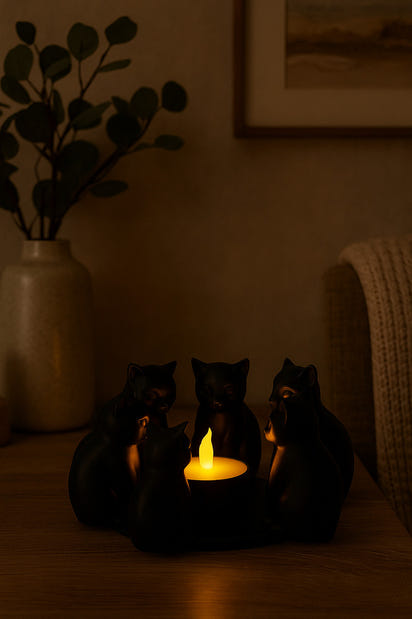 Dekoratif Kediler Ritüel Dinginlik Yoga Mumluk Biblo 14 X 10 Cm