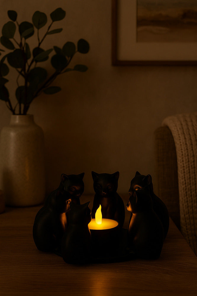 Dekoratif Kediler Ritüel Dinginlik Yoga Mumluk Biblo 14 X 10 Cm