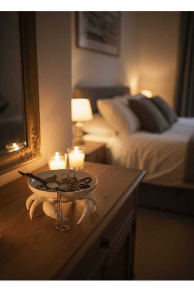 Dekoratif Beyaz Yengeç Kıskaç Tasarım Sunumluk Takı Mum Şeker Vegan Üretim 16 x 16 cm