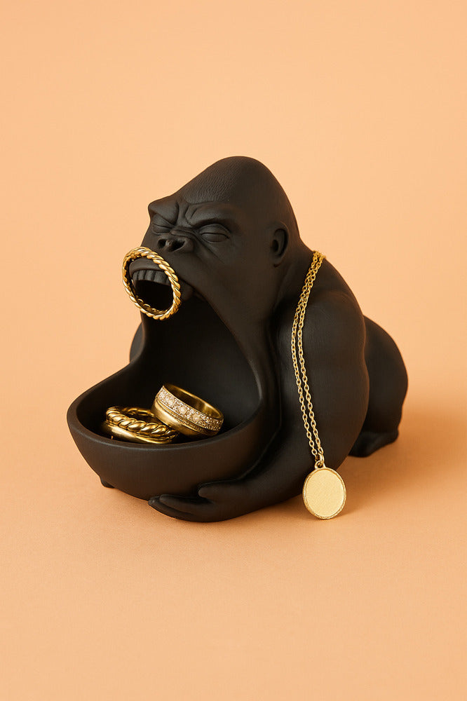 3D Reçine Goril Figürlü Takı Organizer, Yüzük, Bileklik ve Kolye Sunumluk 16 x 14 cm