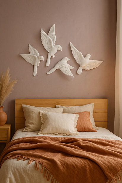 4’lü 3D Kuş Duvar Dekoru Dekoratif Reçine Dekor Modern, Bohem Duvar Dekoru Ev, Ofis Süsleme