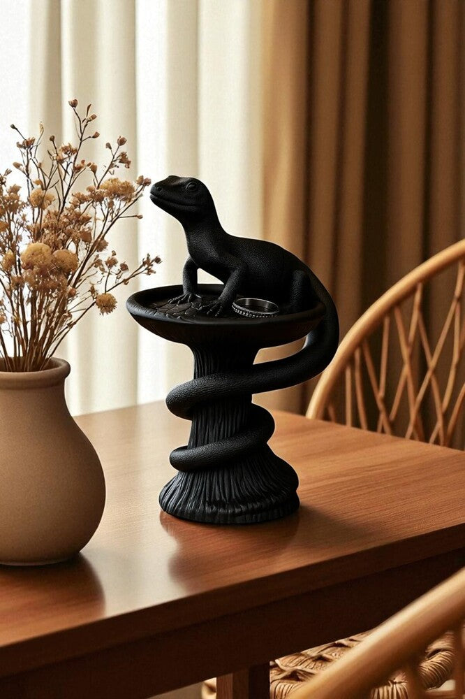 Dekoratif Tasarım Biblo Kertenkele Siyah Özel Hediye 15 X 10 Cm