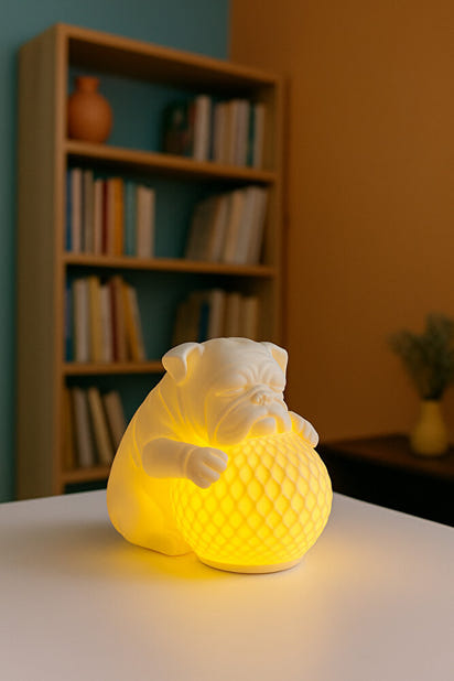 Bulldog Tasarımlı 3D Dekoratif Masa Lambası, Estetik Çocuk Odası Gece Lambası, Tealight 25 x 25 cm