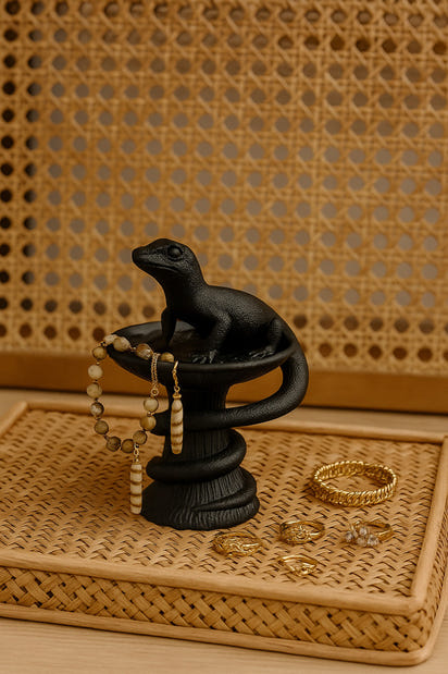 Dekoratif Tasarım Biblo Kertenkele Siyah Özel Hediye 15 X 10 Cm