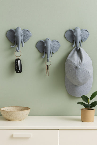 Dekoratif Bereket Fil Askılık Çok Amaçlı 3'lü Takım