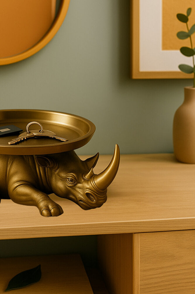 Dekoratif Tasarım Gold Gergedan Sunum Not Pratik Gereç Vegan Üretim 14 X 14 Cm