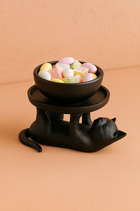 Siyah Kedi Figürlü Sunumluk Banyo Sabunluk, Kahvaltı Tabağı, Takı Organizeri, Mumluk 14 x 14 cm