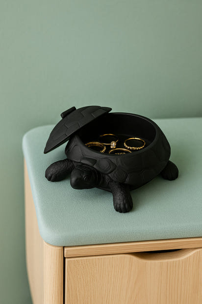 3D Kaplumbağa Figürlü Kapaklı Dekoratif Obje Takı Organizeri, Lokumluk ve Sunumluk