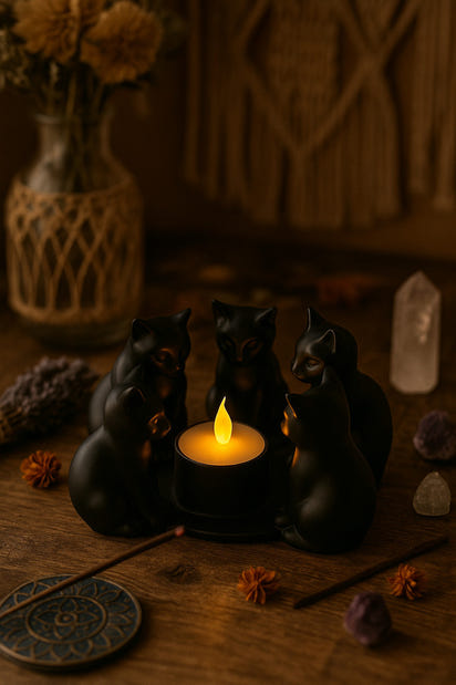 Dekoratif Kediler Ritüel Dinginlik Yoga Mumluk Biblo 14 X 10 Cm