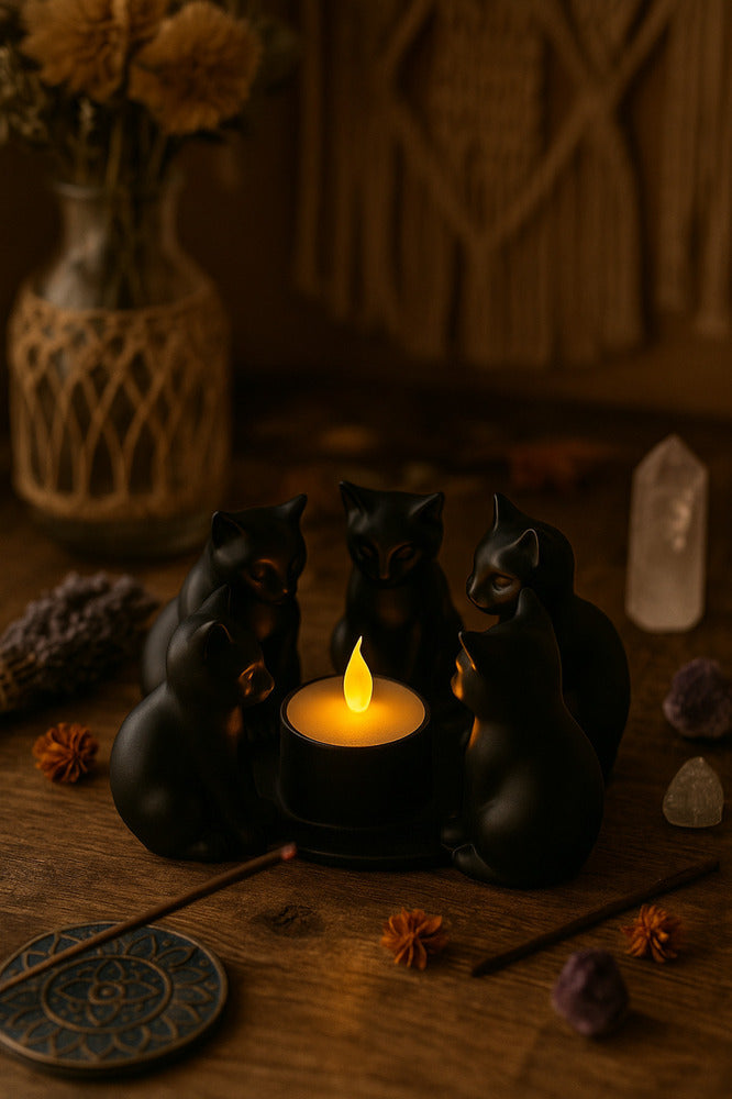 Dekoratif Kediler Ritüel Dinginlik Yoga Mumluk Biblo 14 X 10 Cm