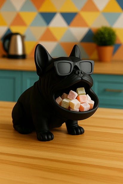 3D Bulldog Köpek Figürlü Sunumluk Tealight Mumluk, Lokumluk, Takı Organizeri Çok Amaçlı 14 x 12 cm