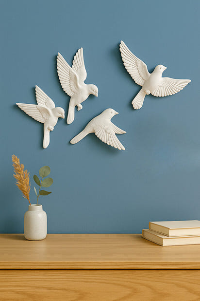 4’lü 3D Kuş Duvar Dekoru Dekoratif Reçine Dekor Modern, Bohem Duvar Dekoru Ev, Ofis Süsleme