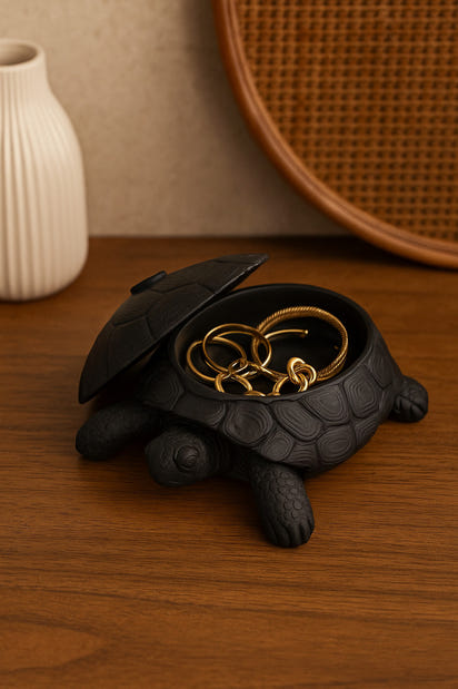 3D Kaplumbağa Figürlü Kapaklı Dekoratif Obje Takı Organizeri, Lokumluk ve Sunumluk