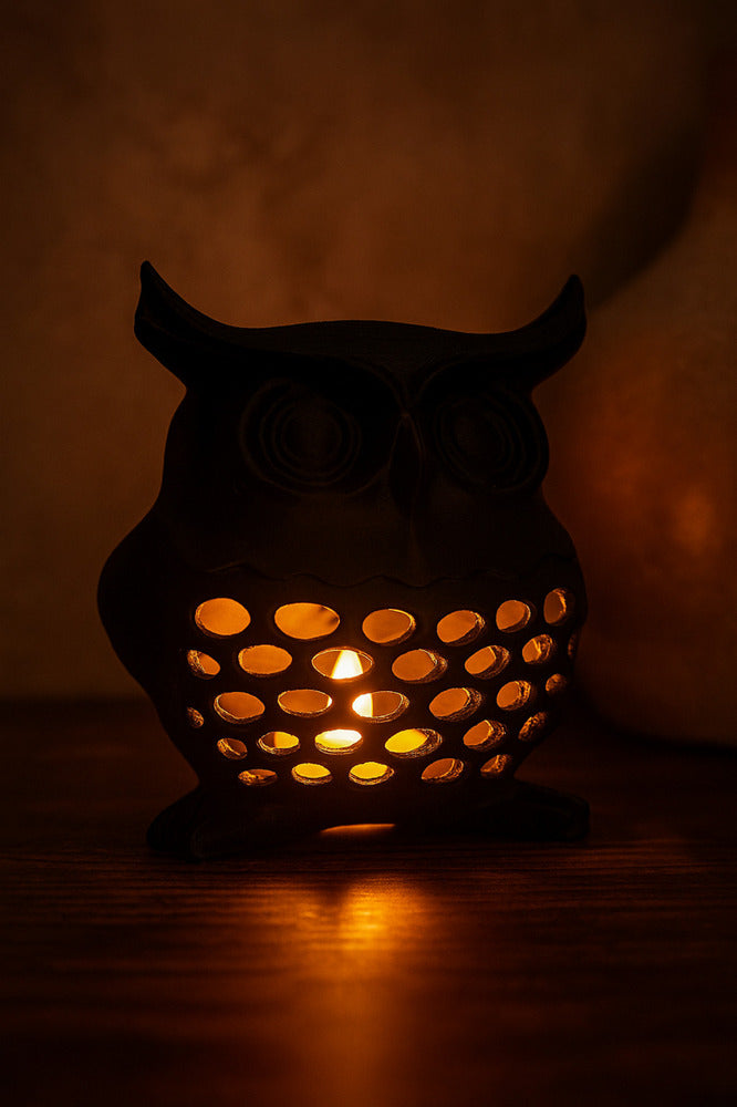 3D Dekoratif Baykuş Mumluk, Tealight Mumluk, Bohem Rustik Ev Dekoru, Hediyelik Romantik Aydınlatma