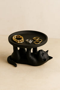 Siyah Kedi Figürlü Sunumluk Banyo Sabunluk, Kahvaltı Tabağı, Takı Organizeri, Mumluk 14 x 14 cm