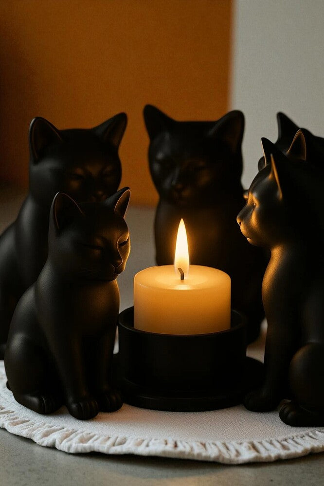 Dekoratif Kediler Ritüel Dinginlik Yoga Mumluk Biblo 14 X 10 Cm