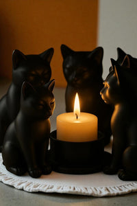 Dekoratif Kediler Ritüel Dinginlik Yoga Mumluk Biblo 14 X 10 Cm