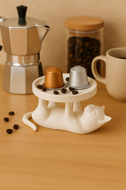 Dekoratif Beyaz Kedi Figürlü Takı, Sunumluk, Tatlı Tabağı, Masaüstü Organizer, Mumluk 14 x 14 cm