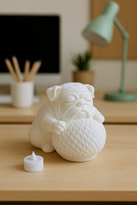 Bulldog Tasarımlı 3D Dekoratif Masa Lambası, Estetik Çocuk Odası Gece Lambası, Tealight 25 x 25 cm
