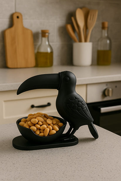 3D Siyah Kuş Figürlü Kuruyemiş, Kahve Yanı Sunum, Takı Organizeri, Anahtarlık Çok Amaçlı 15 x 12 cm