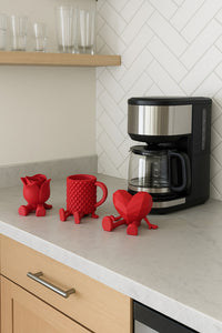 Dekoratif Kalp Gül Ve Kahve Figürü Kahve Sever Obje 3'lü Set 9 X 7 Cm