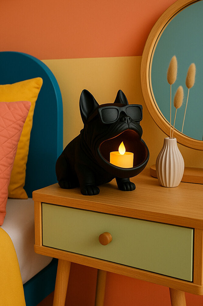 3D Bulldog Köpek Figürlü Sunumluk Tealight Mumluk, Lokumluk, Takı Organizeri Çok Amaçlı 14 x 12 cm