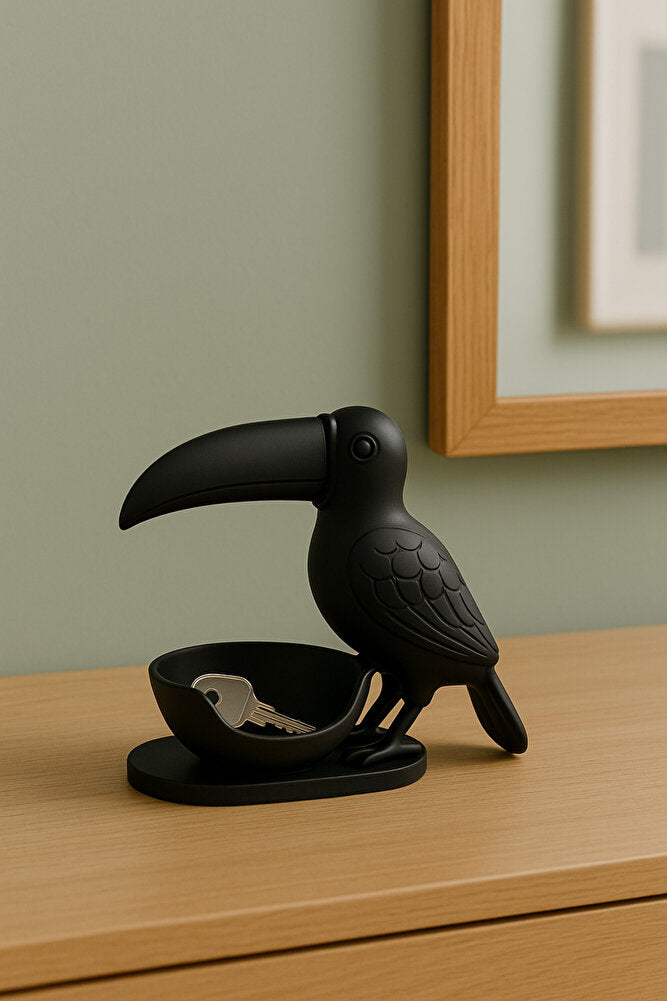 3D Siyah Kuş Figürlü Kuruyemiş, Kahve Yanı Sunum, Takı Organizeri, Anahtarlık Çok Amaçlı 15 x 12 cm