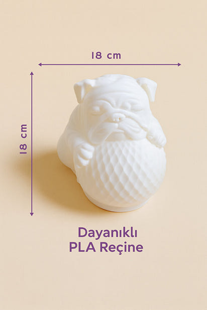 Bulldog Tasarımlı 3D Dekoratif Masa Lambası, Estetik Çocuk Odası Gece Lambası, Tealight 25 x 25 cm