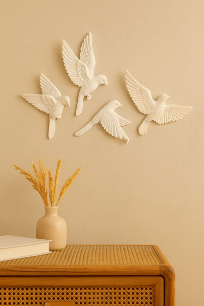 4’lü 3D Kuş Duvar Dekoru Dekoratif Reçine Dekor Modern, Bohem Duvar Dekoru Ev, Ofis Süsleme