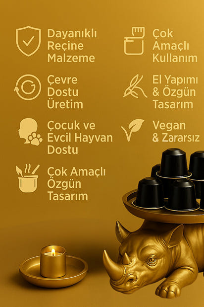 Dekoratif Tasarım Gold Gergedan Sunum Not Pratik Gereç Vegan Üretim 14 X 14 Cm