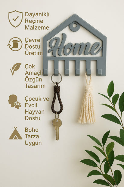 Dekoratif Açılır Kapanır Anahtar Askı Home Detay 15 X 15 Cm