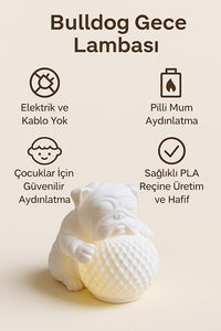 Bulldog Tasarımlı 3D Dekoratif Masa Lambası, Estetik Çocuk Odası Gece Lambası, Tealight 25 x 25 cm