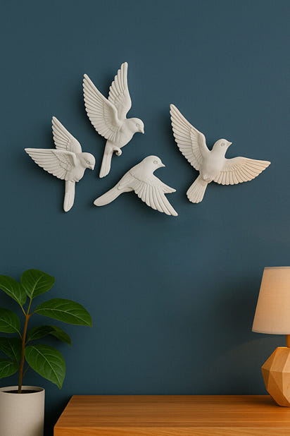 4’lü 3D Kuş Duvar Dekoru Dekoratif Reçine Dekor Modern, Bohem Duvar Dekoru Ev, Ofis Süsleme