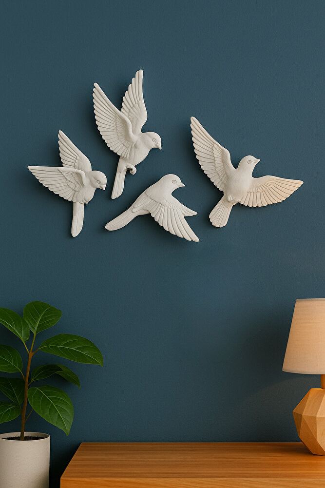 4’lü 3D Kuş Duvar Dekoru Dekoratif Reçine Dekor Modern, Bohem Duvar Dekoru Ev, Ofis Süsleme