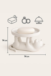 Dekoratif Beyaz Kedi Figürlü Takı, Sunumluk, Tatlı Tabağı, Masaüstü Organizer, Mumluk 14 x 14 cm