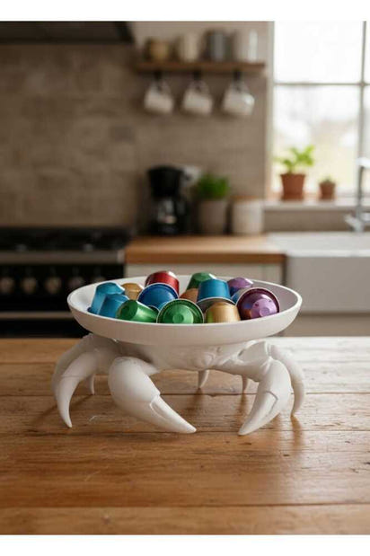 Dekoratif Beyaz Yengeç Kıskaç Tasarım Sunumluk Takı Mum Şeker Vegan Üretim 16 x 16 cm