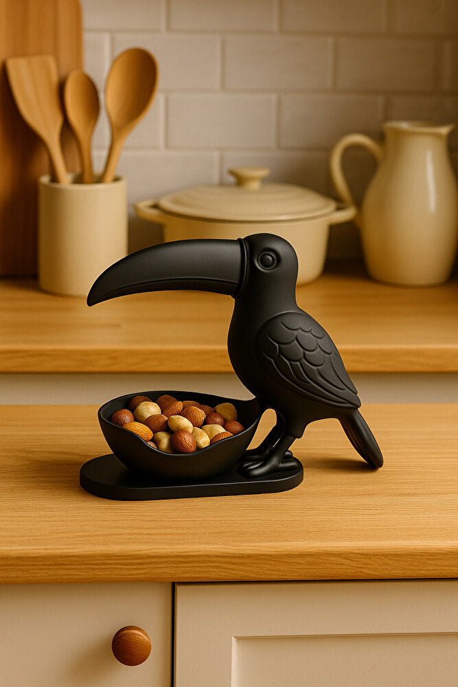 3D Siyah Kuş Figürlü Kuruyemiş, Kahve Yanı Sunum, Takı Organizeri, Anahtarlık Çok Amaçlı 15 x 12 cm