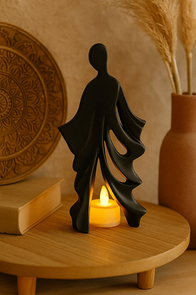 Kadın Figürlü Dekoratif Mumluk, Güç ve Zarafeti Simgeleyen Bohem Tasarım, Reçine, Ev Ofis Dekoru