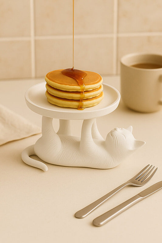 Dekoratif Beyaz Kedi Figürlü Takı, Sunumluk, Tatlı Tabağı, Masaüstü Organizer, Mumluk 14 x 14 cm