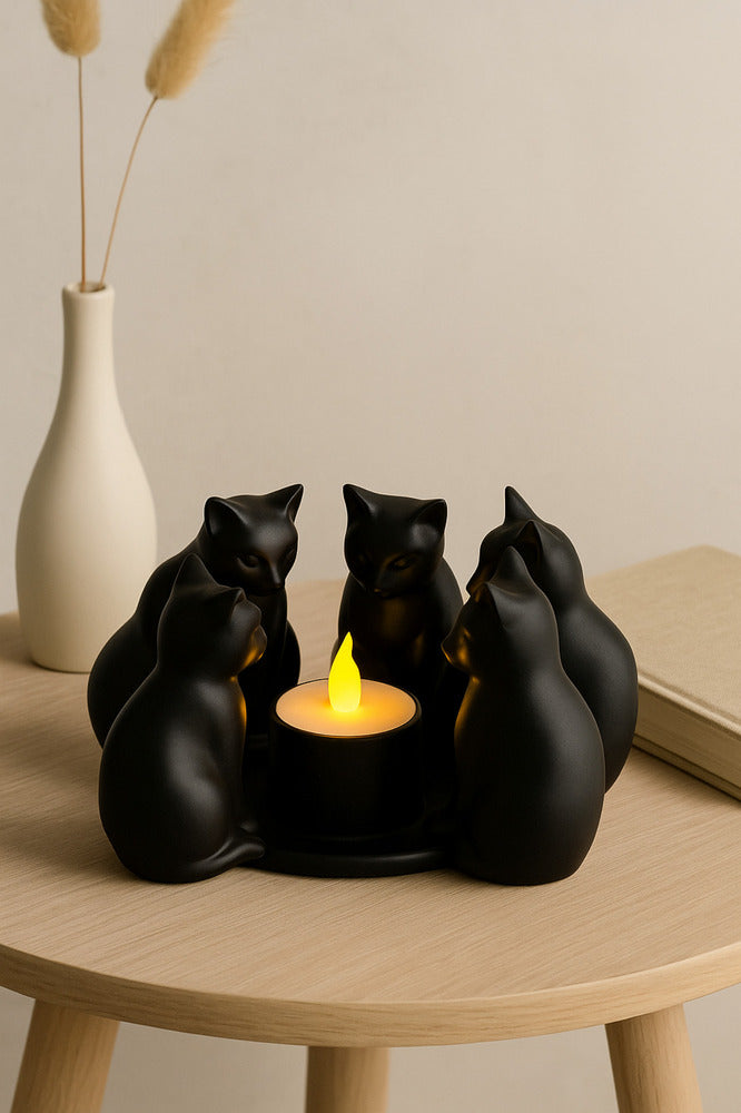 Dekoratif Kediler Ritüel Dinginlik Yoga Mumluk Biblo 14 X 10 Cm